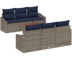 Lauko baldų komplektas Sodo Sofų Rinkinys 7 pcs Pilka ir tamsiai mėlyna poliratanas