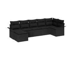 Lauko baldų komplektas Sodo Sofų Rinkinys su saugykla 7 pcs Juoda poliratanas