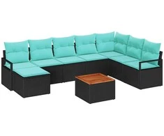 Lauko baldų komplektas Sodo Sofų Rinkinys su pagalve 9 pcs Juoda poliratanas
