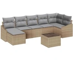 Lauko baldų komplektas Sofos komplektas su pagalve 8 pcs Smėlio poliratanas