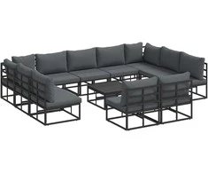 Sodo Sofų Rinkinys su pagalve 12 pcs Juoda Aliuminis