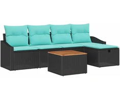 Lauko baldų komplektas Sodo Sofų Rinkinys su pagalve 6 pcs Juoda poliratanas