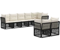 Lauko baldų komplektas Sodo Sofų Rinkinys 8 pcs Juoda poliratanas