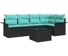 Lauko baldų komplektas Sodo Sofų Rinkinys su saugykla 6 pcs Juoda poliratanas