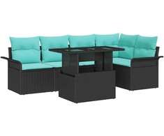 Lauko baldų komplektas Sodo Sofų Rinkinys su pagalve 6 pcs Juoda Poli ratanas