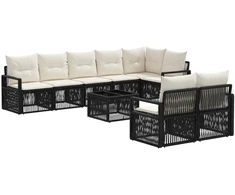Lauko baldų komplektas Sodo Sofų Rinkinys 9 pcs Juoda poliratanas