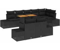 Sodo Sofų Rinkinys su saugykla 9 pcs Juoda Poli ratanas