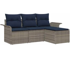 Lauko baldų komplektas Sodo Sofų Rinkinys su pagalve 4 pcs Pilka poliratanas