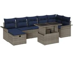 Lauko baldų komplektas Sodo Sofų Rinkinys su pagalve 8 pcs Pilka Poli ratanas