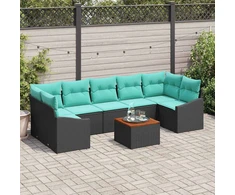 Lauko baldų komplektas Sodo Sofų Rinkinys su pagalve 8 pcs Juoda poliratanas