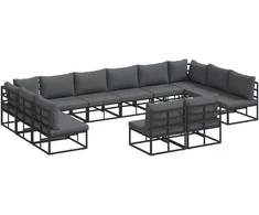 Sodo Sofų Rinkinys su pagalve 12 pcs Juoda Aliuminis