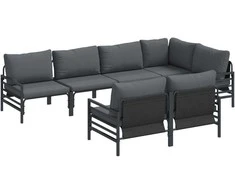Sodo Sofų Rinkinys su pagalve 7 pcs Juoda Plienas