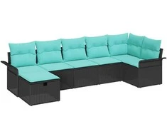 Lauko baldų komplektas Sodo Sofų Rinkinys su pagalve su saugykla 7 pcs Poli ratanas