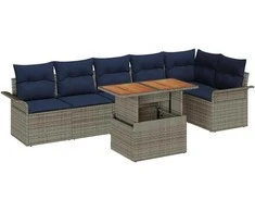 Lauko baldų komplektas Sodo Sofų Rinkinys su saugykla 7 pcs Pilka Poli ratanas