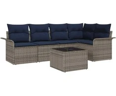 Lauko baldų komplektas Sodo Sofų Rinkinys su saugykla 6 pcs Pilka poliratanas