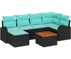 Lauko baldų komplektas Sodo Sofų Rinkinys 7 pcs Juoda ir turkio poliratanas