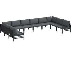 Sodo Sofų Rinkinys su pagalve 10 pcs Juoda Plienas