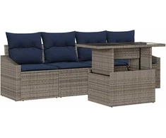 Lauko baldų komplektas Sodo Sofų Rinkinys su pagalve 5 pcs Pilka poliratanas