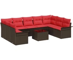 Lauko baldų komplektas Sodo Sofų Rinkinys su pagalve 10 pcs Ruda Poli ratanas