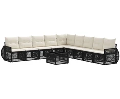 Lauko baldų komplektas Sodo Sofų Rinkinys 10 pcs Juoda ir kreminė balta poliratanas