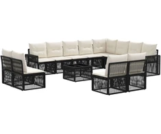 Lauko baldų komplektas Sodo Sofų Rinkinys 13 pcs Juoda ir kreminė balta poliratanas