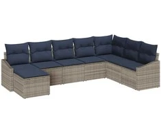 Lauko baldų komplektas Sodo Sofų Rinkinys 8 pcs Pilka ir tamsiai mėlyna poliratanas