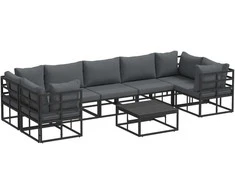Sodo Sofų Rinkinys su pagalve 8 pcs Juoda Aliuminis