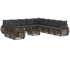 Lauko baldų komplektas Sodo Sofų Rinkinys 12 pcs Pilka ir tamsiai pilka poliratanas