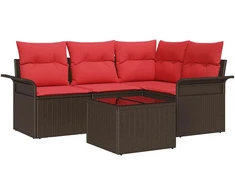 Lauko baldų komplektas Sodo Sofų Rinkinys su pagalve 5 pcs Ruda poliratanas