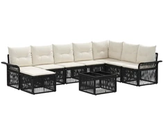 Lauko baldų komplektas Sodo Sofų Rinkinys 9 pcs Juoda poliratanas