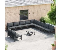 Sodo Sofų Rinkinys su pagalve 11 pcs Juoda Plienas