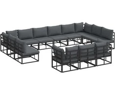Sodo Sofų Rinkinys su pagalve 13 pcs Juoda Aliuminis