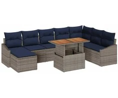Sodo Sofų Rinkinys su saugykla 9 pcs Pilka Poli ratanas