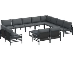 Sodo Sofų Rinkinys su pagalve 13 pcs Juoda Plienas