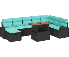 Lauko baldų komplektas Sodo Sofų Rinkinys 9 pcs Juoda poliratanas
