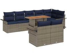 Lauko baldų komplektas Sodo Sofų Rinkinys su saugykla 9 pcs Pilka Poli ratanas