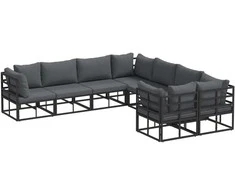 Sodo Sofų Rinkinys su pagalve 8 pcs Juoda Plienas