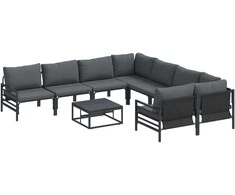 Sodo Sofų Rinkinys su pagalve 9 pcs Juoda Plienas