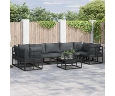 Sodo Sofų Rinkinys su pagalve 8 pcs Juoda Aliuminis