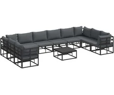 Sodo Sofų Rinkinys su pagalve 11 pcs Juoda Aliuminis