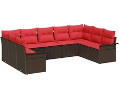Lauko baldų komplektas Sodo Sofų Rinkinys su pagalve 9 pcs Ruda poliratanas