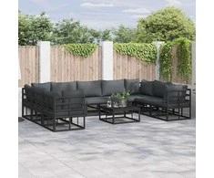 Sodo Sofų Rinkinys su pagalve 10 pcs Juoda Aliuminis