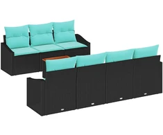 Lauko baldų komplektas Sodo Sofų Rinkinys su pagalve 8 pcs Juoda poliratanas