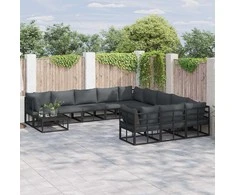 Sodo Sofų Rinkinys su pagalve 11 pcs Juoda Aliuminis