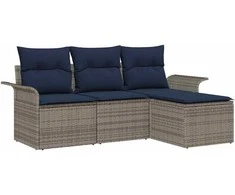 Lauko baldų komplektas Sodo Sofų Rinkinys su pagalve 4 pcs Pilka poliratanas