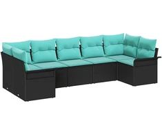 Sodo Sofų Rinkinys su pagalve 7 pcs Juoda Poli ratanas