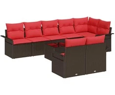 Lauko baldų komplektas Sodo Sofų Rinkinys su saugykla 9 pcs Ruda poliratanas
