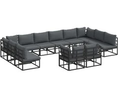 Sodo Sofų Rinkinys su pagalve 12 pcs Juoda Aliuminis