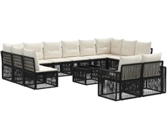 Lauko baldų komplektas Sodo Sofų Rinkinys 13 pcs Juoda ir kreminė balta poliratanas