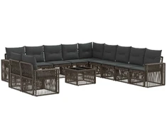 Lauko baldų komplektas Sodo Sofų Rinkinys 12 pcs Pilka ir tamsiai pilka poliratanas
